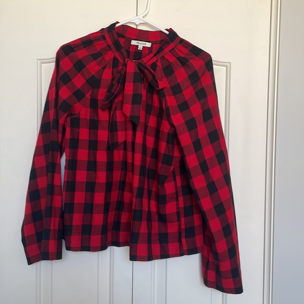 Madewell Tie-Neck Popover Shirt in Buffalo Check size medium - Picture 5 of 6
